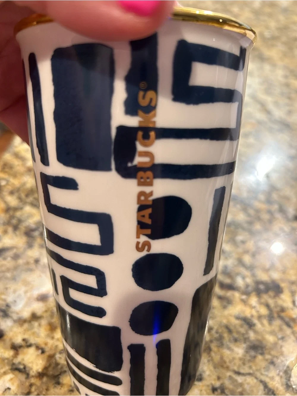 2015 Starbucks Dot Collection Double Walled Ceramic Tumbler 12 fl oz EUC BLUE